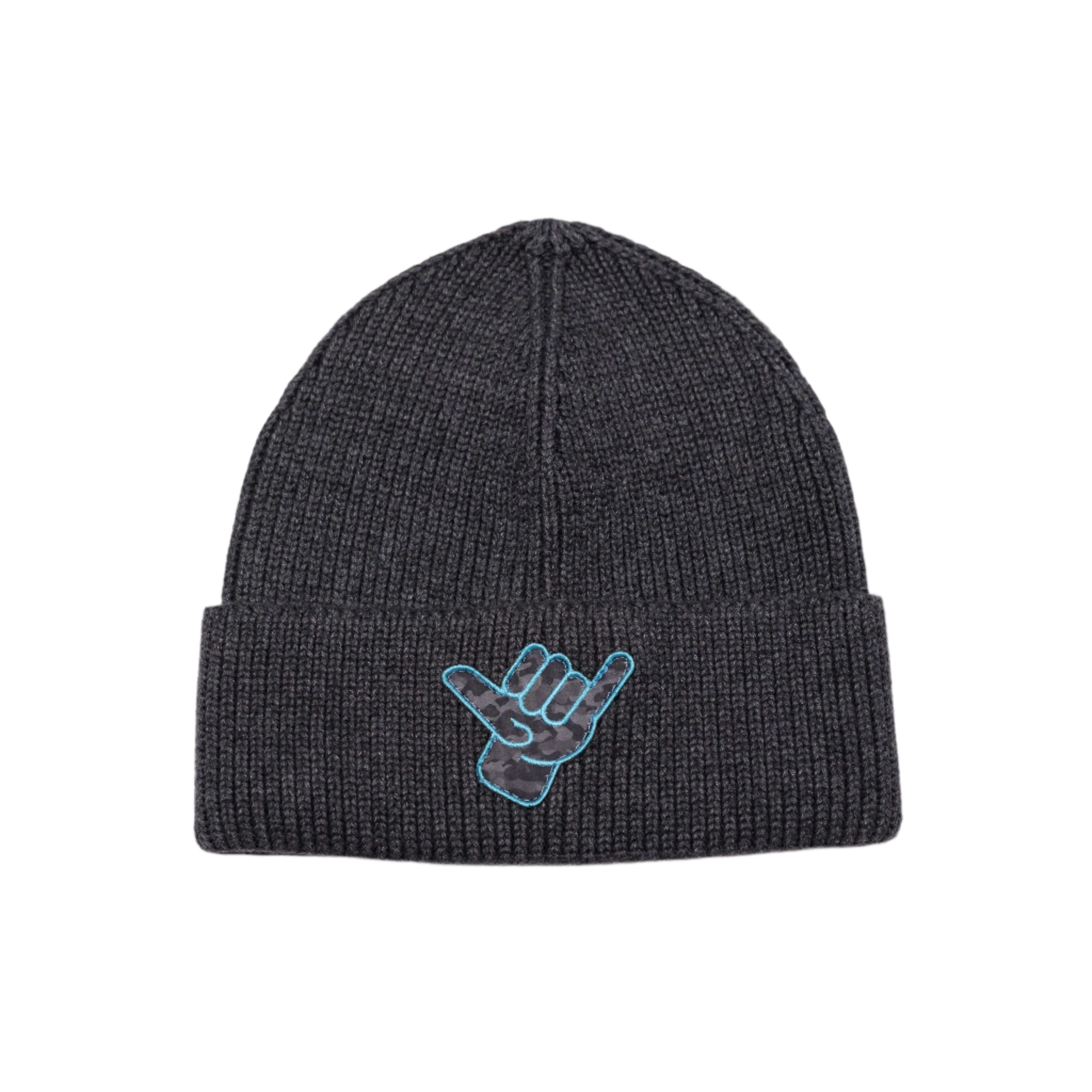 OG Shaka Beanie with custom Shaka Kai logo patch for winter surf vibes, cozy fit and warm durability.