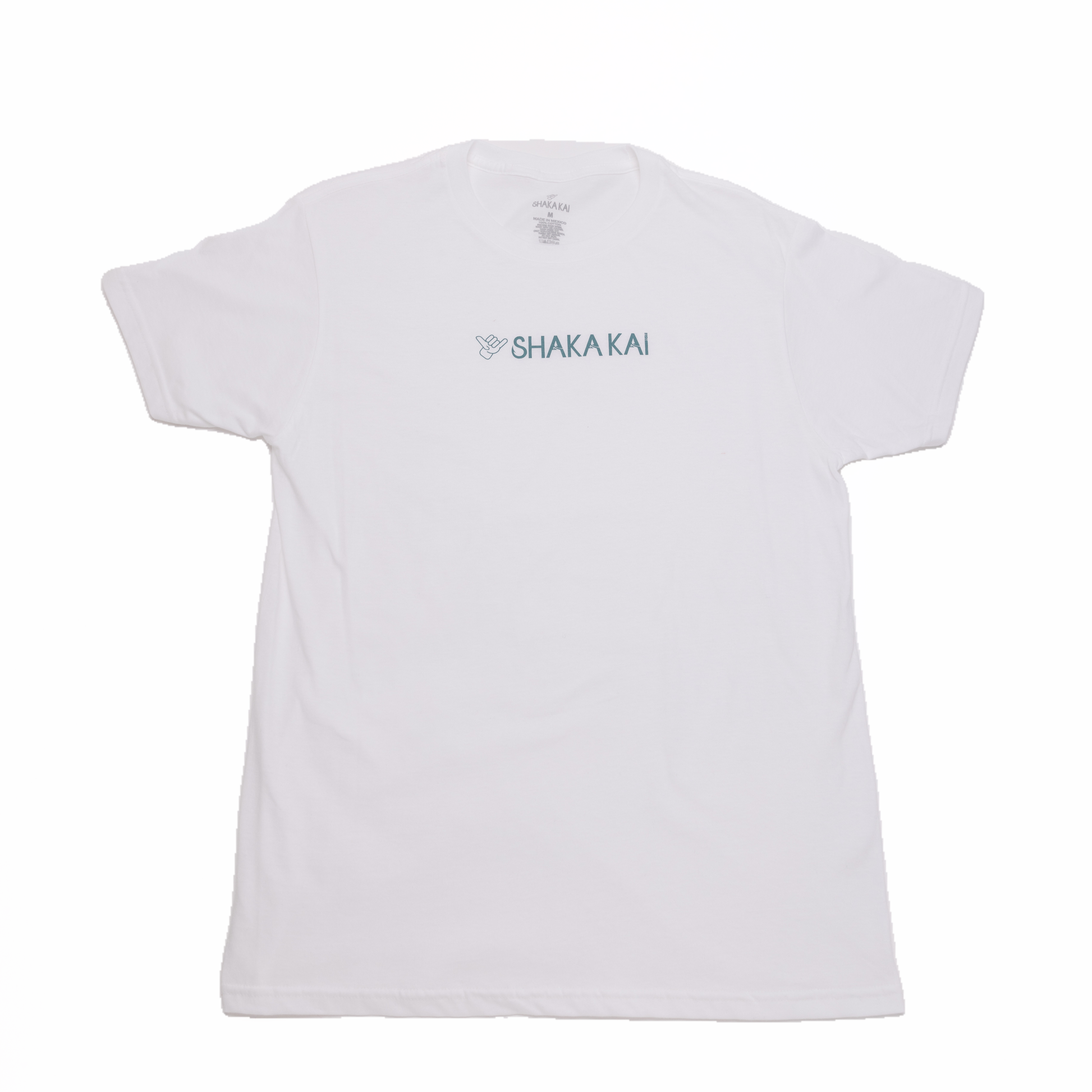 Menehune S/S Cotton T-Shirt in white featuring the SHAKA KAI logo on the front, perfect for casual wear.