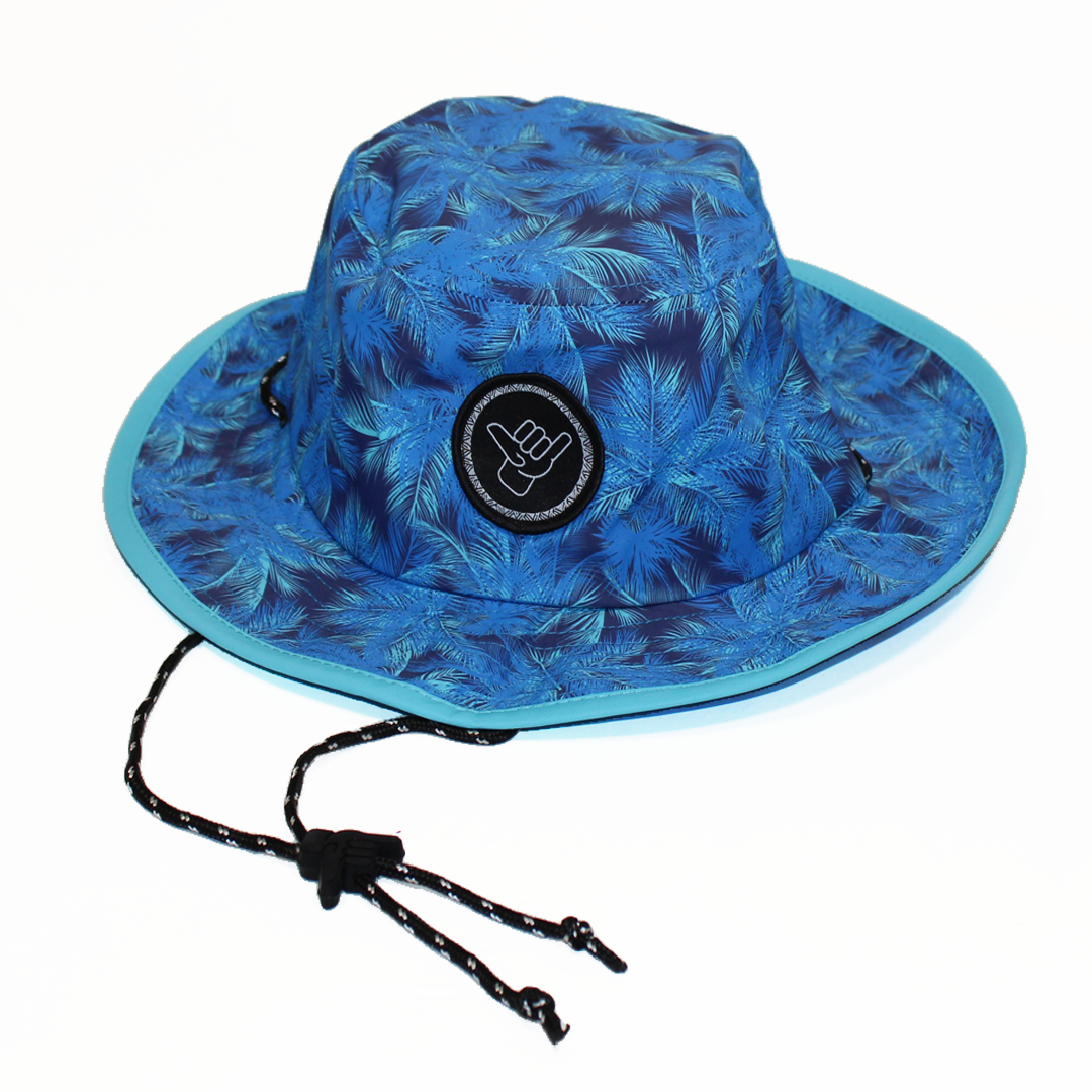 Fronds Boonie Bucket Hat UPF 50 with tropical design and adjustable drawstring for outdoor adventures.