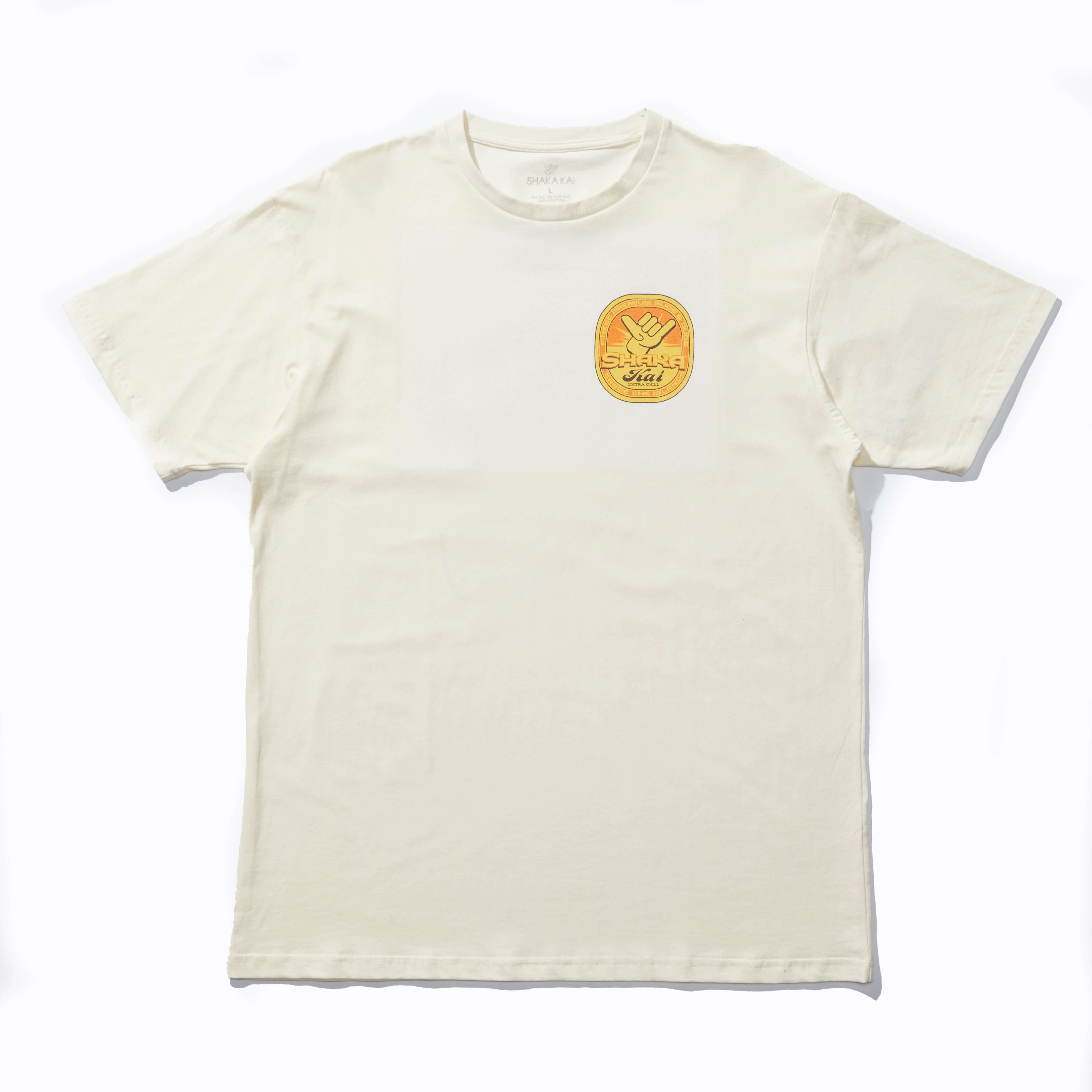 Tapped Out T-Shirt featuring a laid-back design with a colorful logo on a cream background.