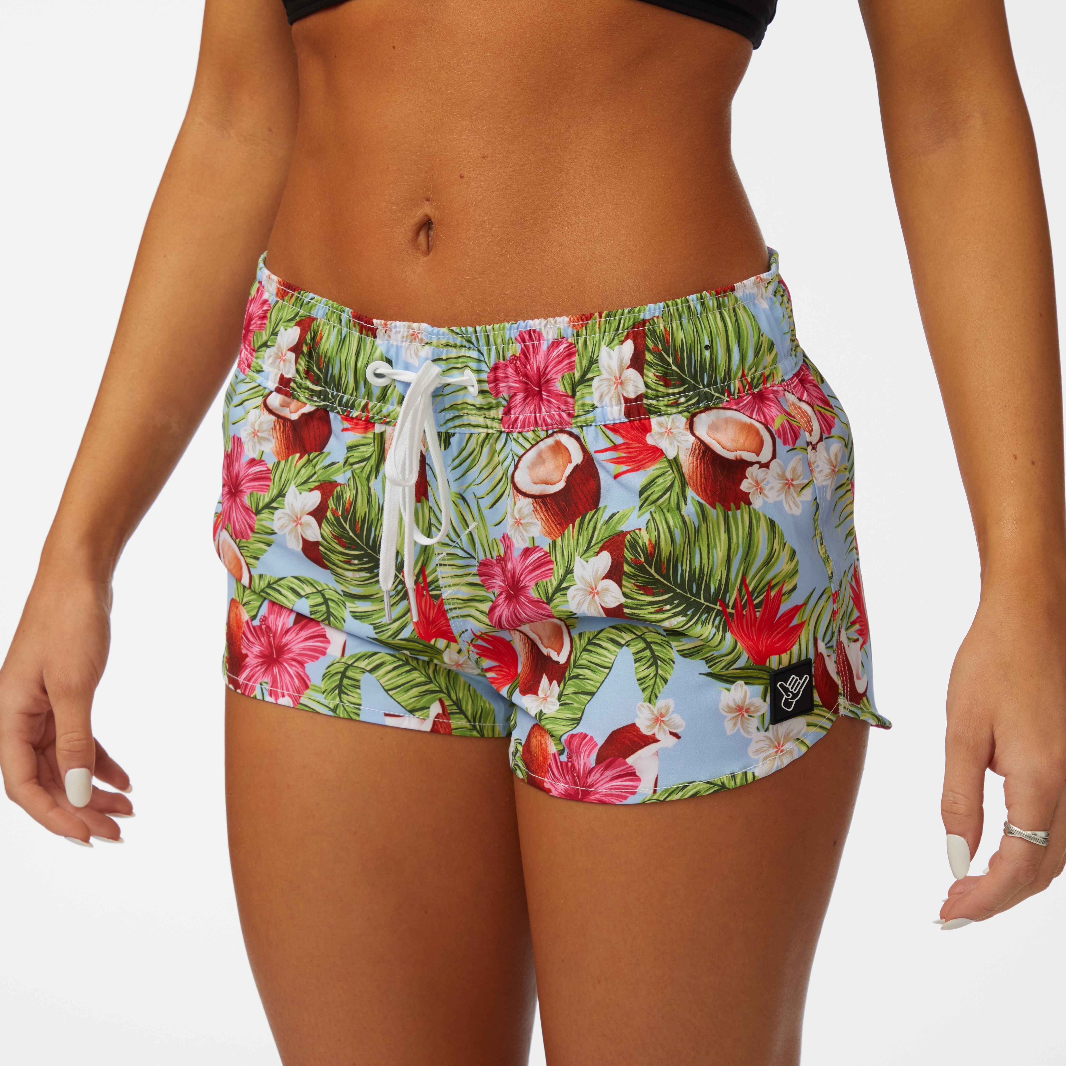 Coco Loco Volley Short with tropical floral print, designed for ultimate comfort and flexibility during sun and surf activities.