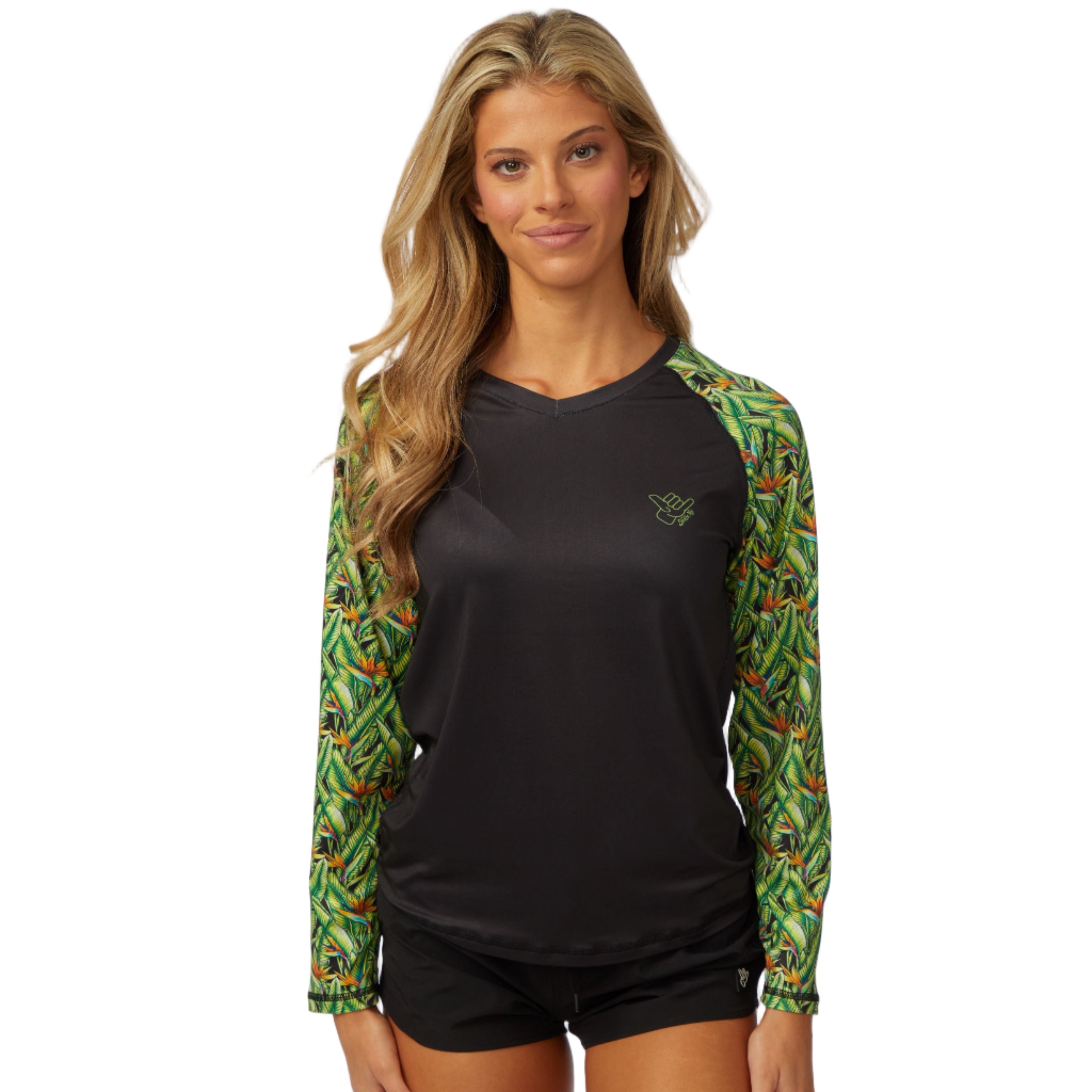 DaveL Manu LS Performance Shirt UPF 50 featuring vibrant green sleeves and a sleek black body.