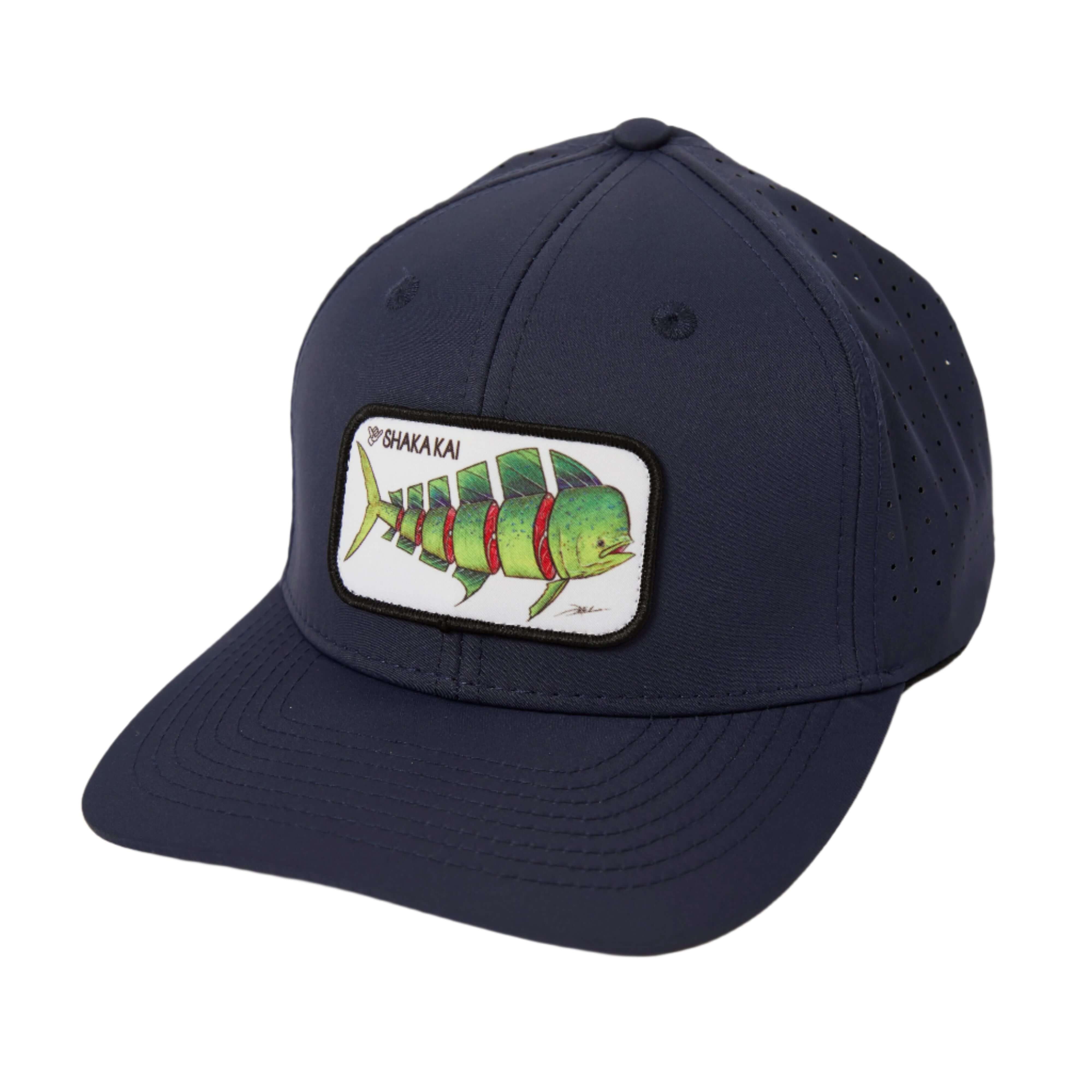 DaveL Shaka-Shimi Mahi Ultra Fit hat with fish patch design, perfect for sun protection and adventure.