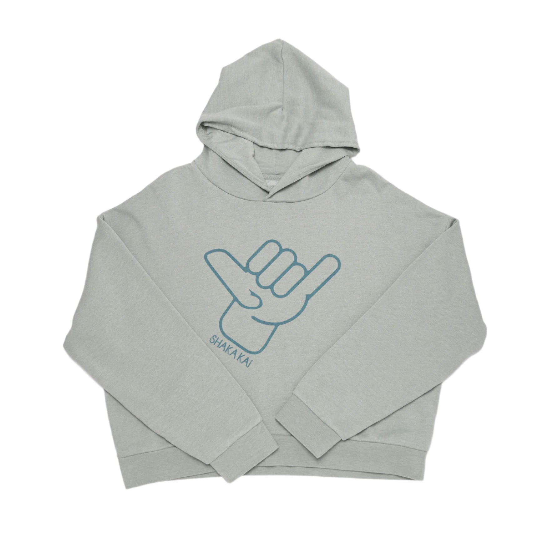 Icon Womens Hoodie in light gray with Shaka hand graphic, perfect for casual outfits and everyday comfort.