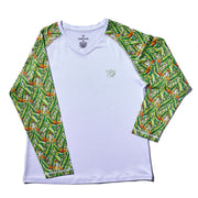 DaveL Manu LS Performance Shirt UPF 50 featuring breathable fabric and vibrant leaf print sleeves.
